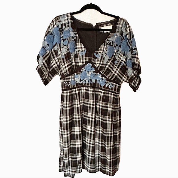 Anthropologie Sarah Plaid Embroidered Tunic NWOT Size 8 - Picture 1 of 12